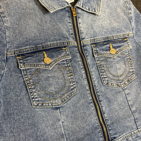 True Religion Blue Denim Overalls Shorts Classic Medium Wash, Womens XL - Picture 4 of 8